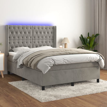Box Spring Postel S Matrací A Led Samet Světle Šedá