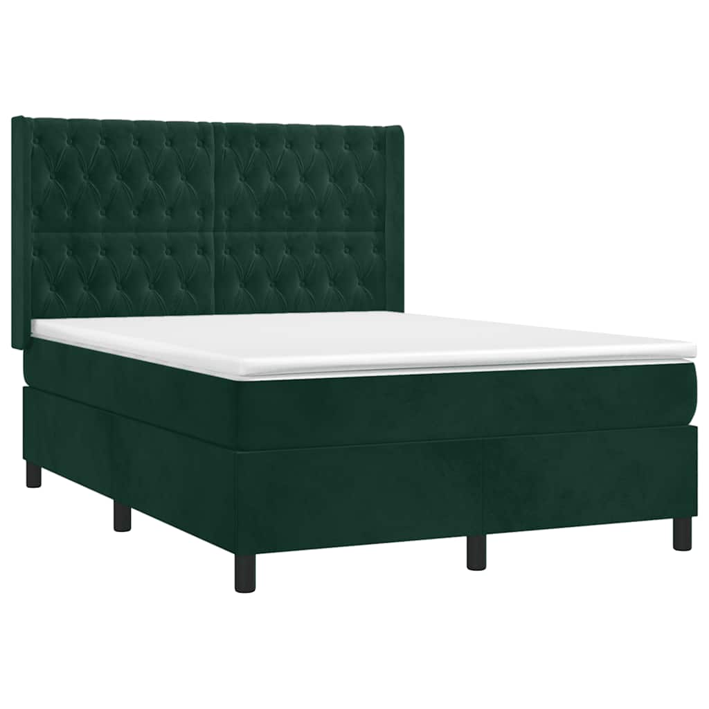 Box Spring Postel S Matrací A Led Tmavě Zelená 140X200 Cm Samet