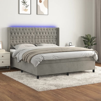 Box Spring Postel S Matrací A Led Samet Světle Šedá