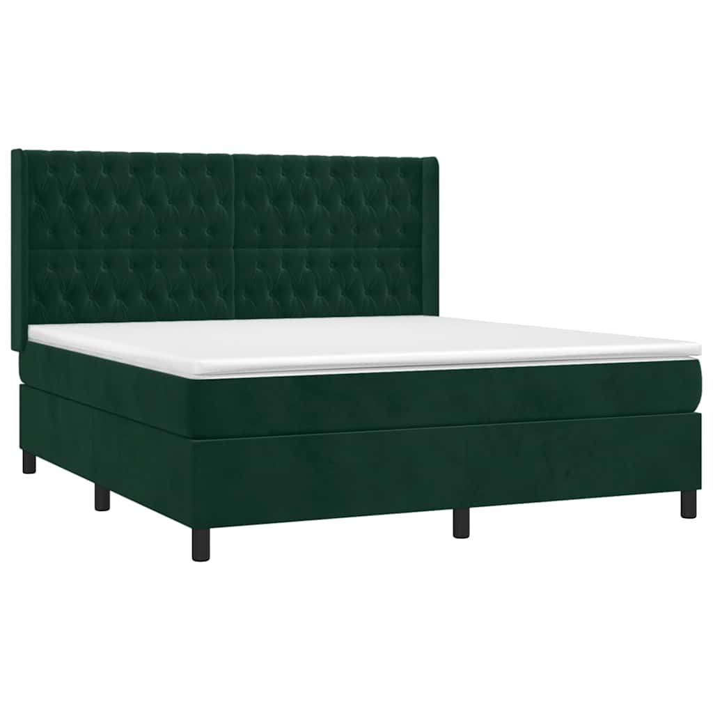 Box Spring Postel S Matrací A Led Tmavě Zelená 160X200 Cm Samet