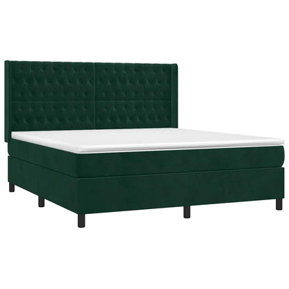 Box Spring Postel S Matrací A Led Tmavě Zelená 160X200 Cm Samet