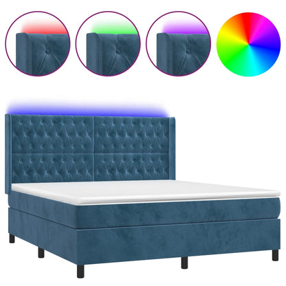Box Spring Postel S Matrací A Led Tmavě Modrá 160X200 Cm Samet