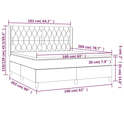 Box Spring Postel S Matrací A Led Tmavě Modrá 160X200 Cm Samet