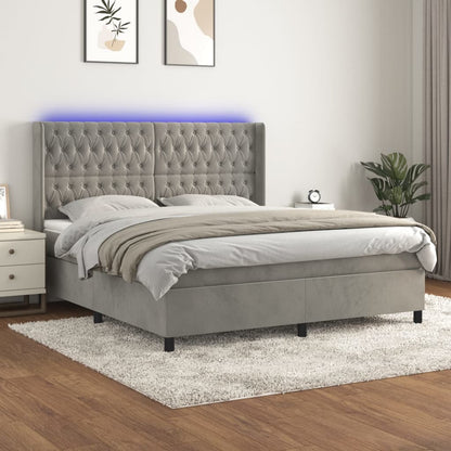 Box Spring Postel S Matrací A Led Samet Světle Šedá