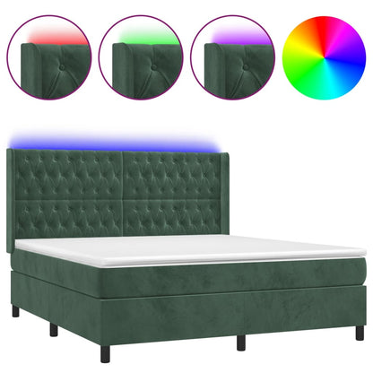 Box Spring Postel S Matrací A Led Tmavě Zelená 180X200 Cm Samet