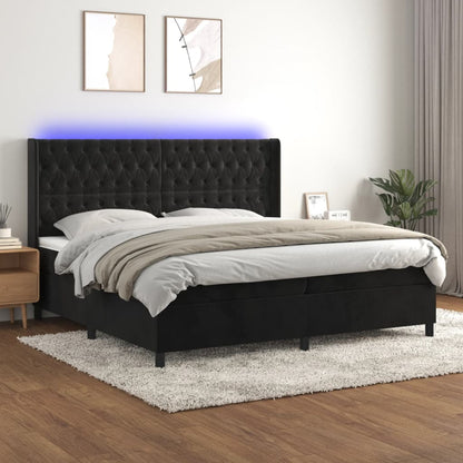 Box Spring Postel S Matrací A Led Černá Samet Černá