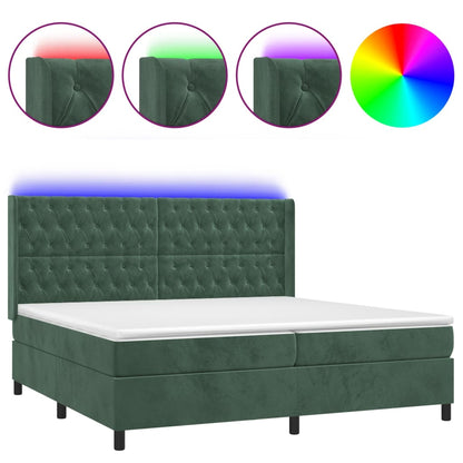 Box Spring Postel S Matrací A Led Tmavě Zelená 200X200 Cm Samet