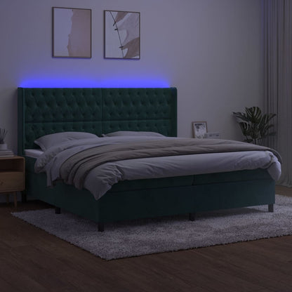 Box Spring Postel S Matrací A Led Tmavě Zelená 200X200 Cm Samet