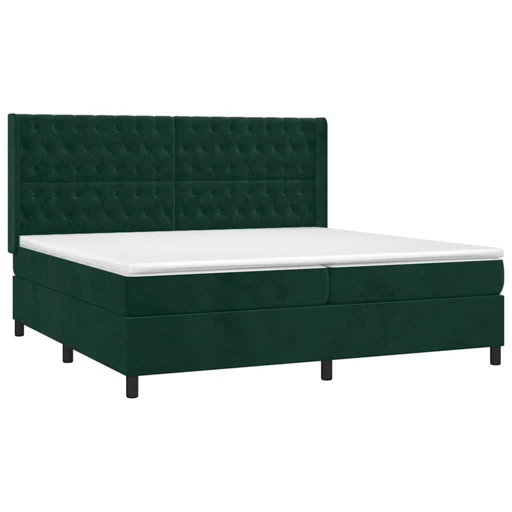 Box Spring Postel S Matrací A Led Tmavě Zelená 200X200 Cm Samet