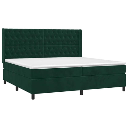 Box Spring Postel S Matrací A Led Tmavě Zelená 200X200 Cm Samet