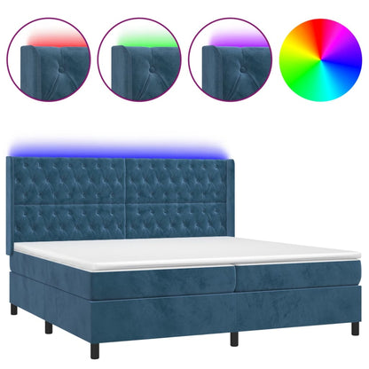 Box Spring Postel S Matrací A Led Tmavě Modrá 200X200 Cm Samet