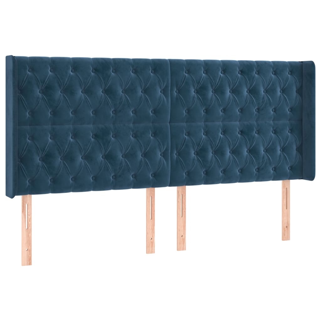Box Spring Postel S Matrací A Led Tmavě Modrá 200X200 Cm Samet