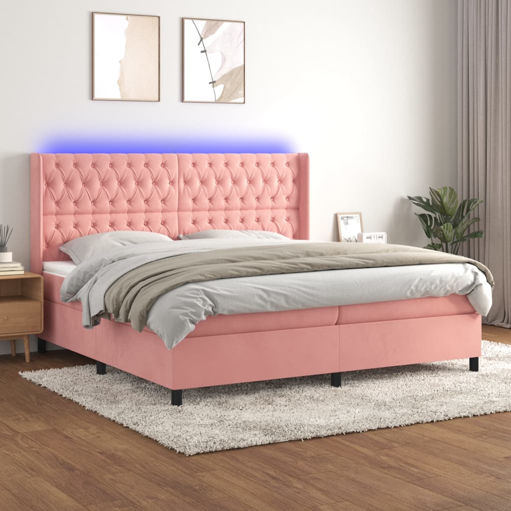 Box Spring Postel S Matrací A Led Samet Růžová