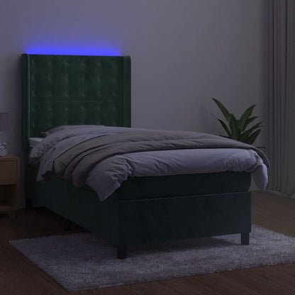 Box Spring Postel S Matrací A Led Tmavě Zelená 80X200 Cm Samet