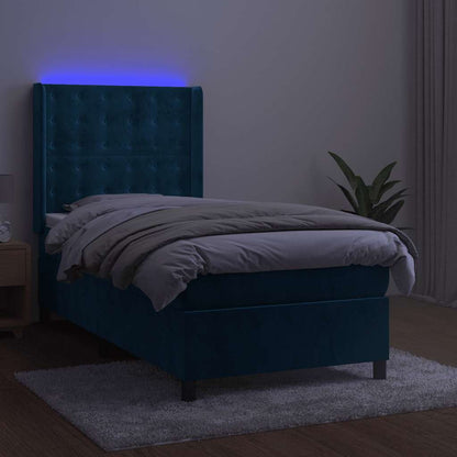 Box Spring Postel S Matrací A Led Tmavě Modrá 80 X 200 Cm Samet