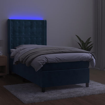 Box Spring Postel S Matrací A Led Tmavě Modrá 90X190 Cm Samet