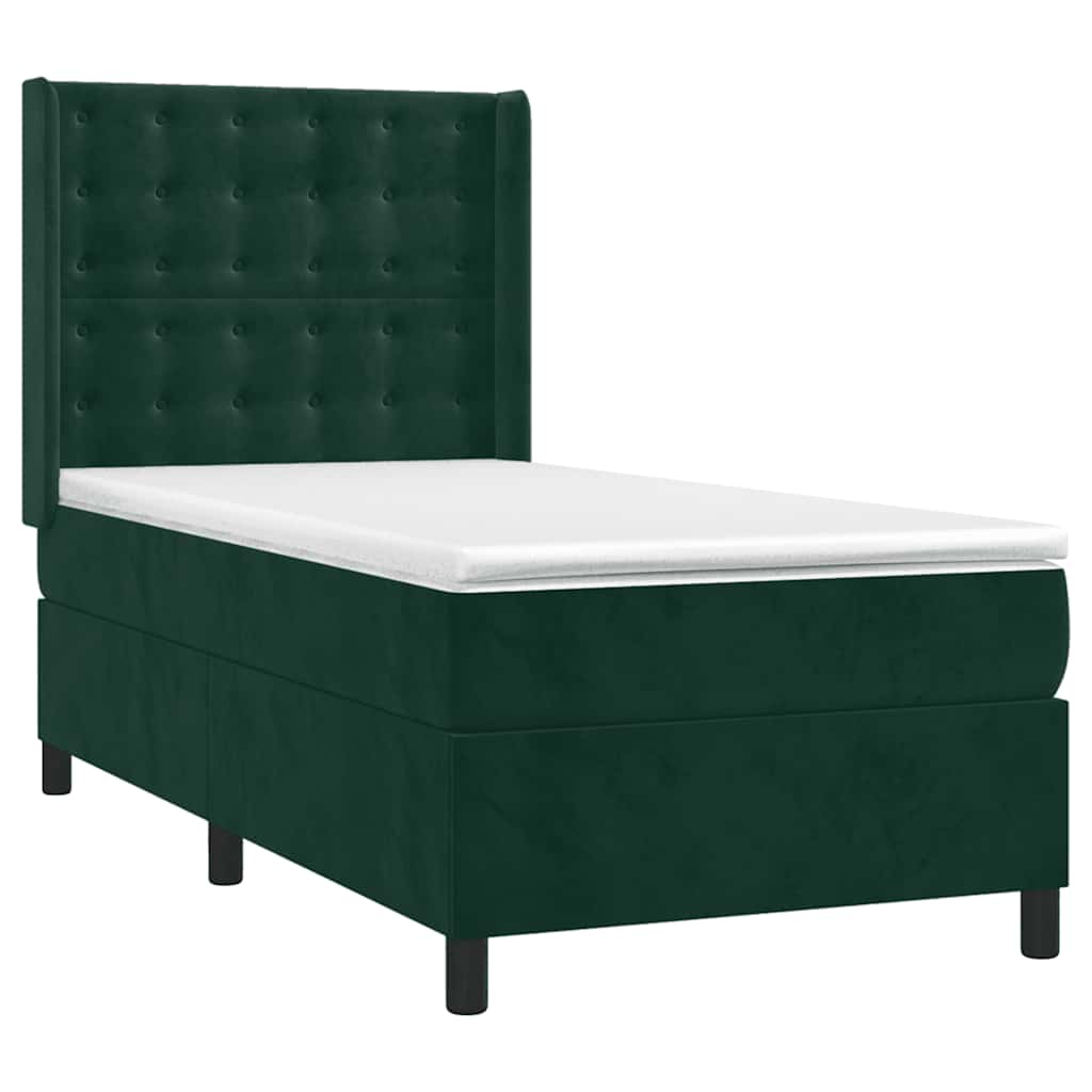 Box Spring Postel S Matrací A Led Tmavě Zelená 90X200 Cm Samet