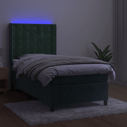 Box Spring Postel S Matrací A Led Tmavě Zelená 100X200 Cm Samet