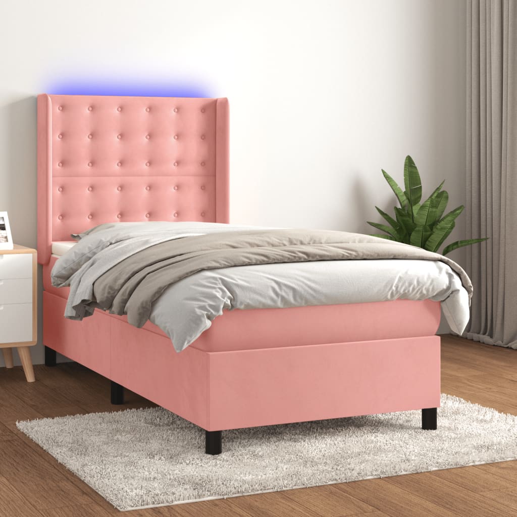 Box Spring Postel S Matrací A Led Samet Růžová