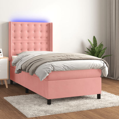 Box Spring Postel S Matrací A Led Samet Růžová