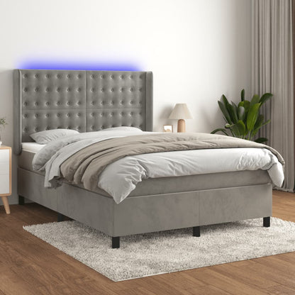 Box Spring Postel S Matrací A Led Samet Světle Šedá