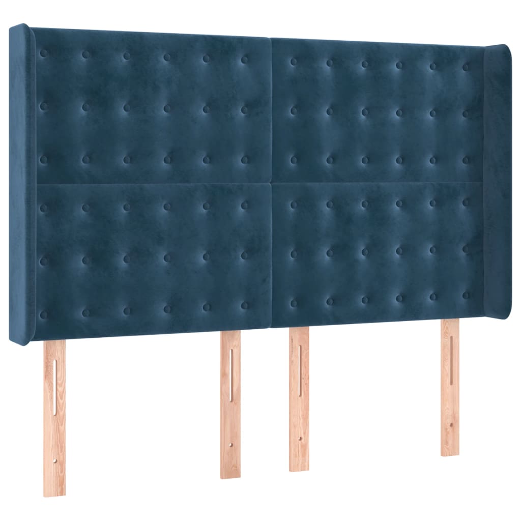 Box Spring Postel S Matrací A Led Tmavě Modrá 140X190 Cm Samet