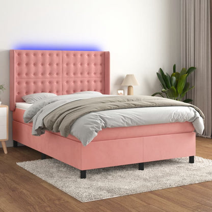 Box Spring Postel S Matrací A Led Samet Růžová