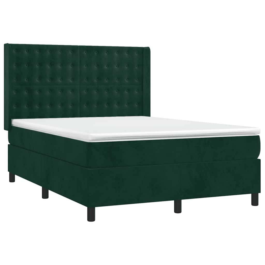 Box Spring Postel S Matrací A Led Tmavě Zelená 140X200 Cm Samet