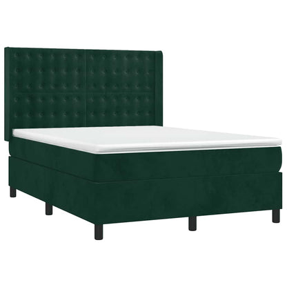 Box Spring Postel S Matrací A Led Tmavě Zelená 140X200 Cm Samet