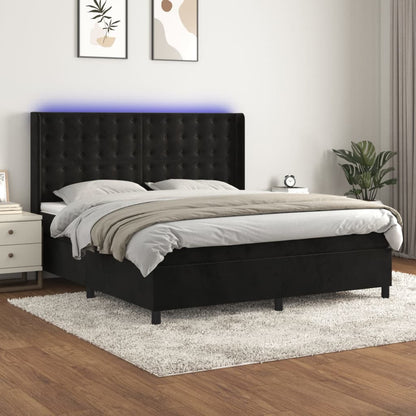 Box Spring Postel S Matrací A Led Černá Samet Černá