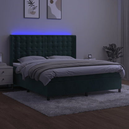 Box Spring Postel S Matrací A Led Tmavě Zelená 180X200 Cm Samet