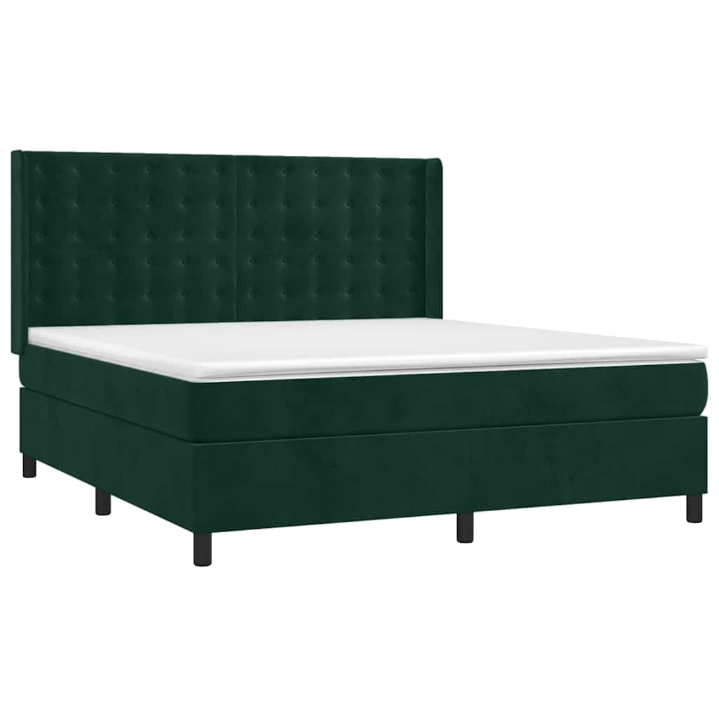 Box Spring Postel S Matrací A Led Tmavě Zelená 180X200 Cm Samet