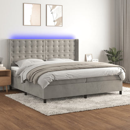 Box Spring Postel S Matrací A Led Samet Světle Šedá