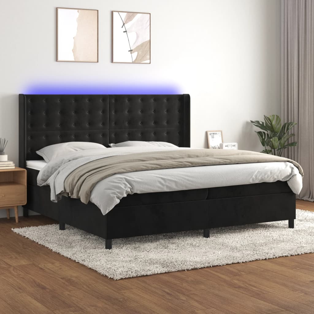 Box Spring Postel S Matrací A Led Černá Samet Černá