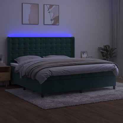 Box Spring Postel S Matrací A Led Tmavě Zelená 200X200 Cm Samet