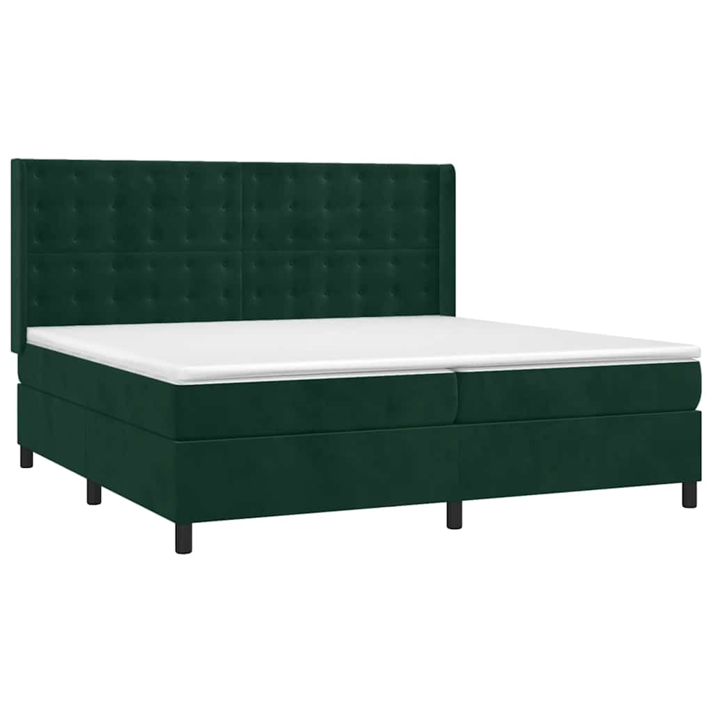 Box Spring Postel S Matrací A Led Tmavě Zelená 200X200 Cm Samet