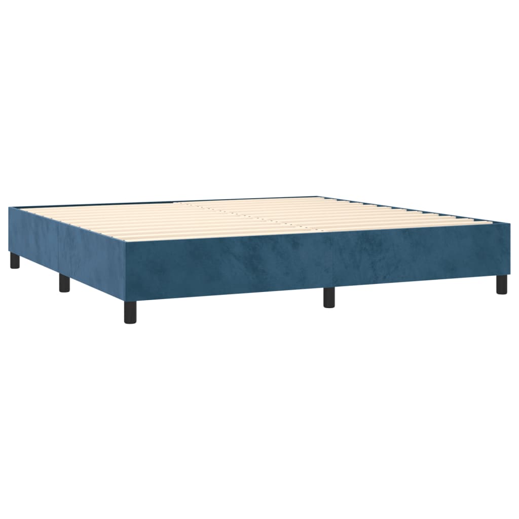 Box Spring Postel S Matrací A Led Tmavě Modrá 200X200 Cm Samet