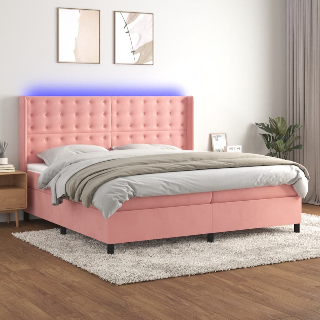 Box Spring Postel S Matrací A Led Samet Růžová