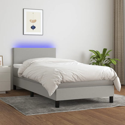 Box Spring Postel S Matrací A Led Textil Světle Šedá