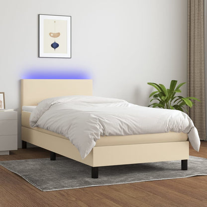 Box Spring Postel S Matrací A Led Textil Krémová