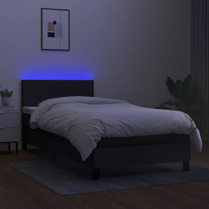 Box Spring Postel S Matrací A Led Černá Textil Černá
