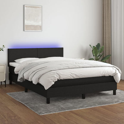 Box Spring Postel S Matrací A Led Černá Textil Černá