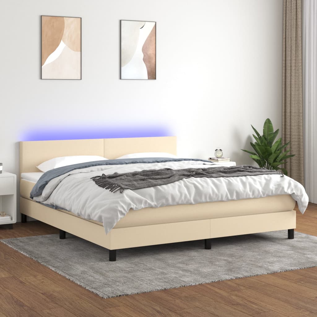 Box Spring Postel S Matrací A Led Textil Krémová