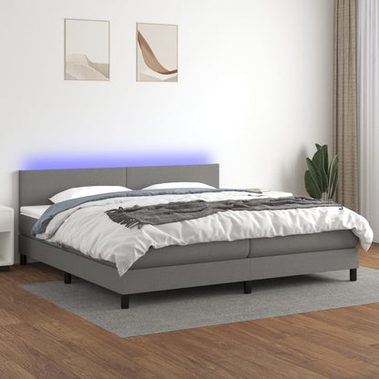 Box Spring Postel S Matrací A Led Textil Tmavě Šedá
