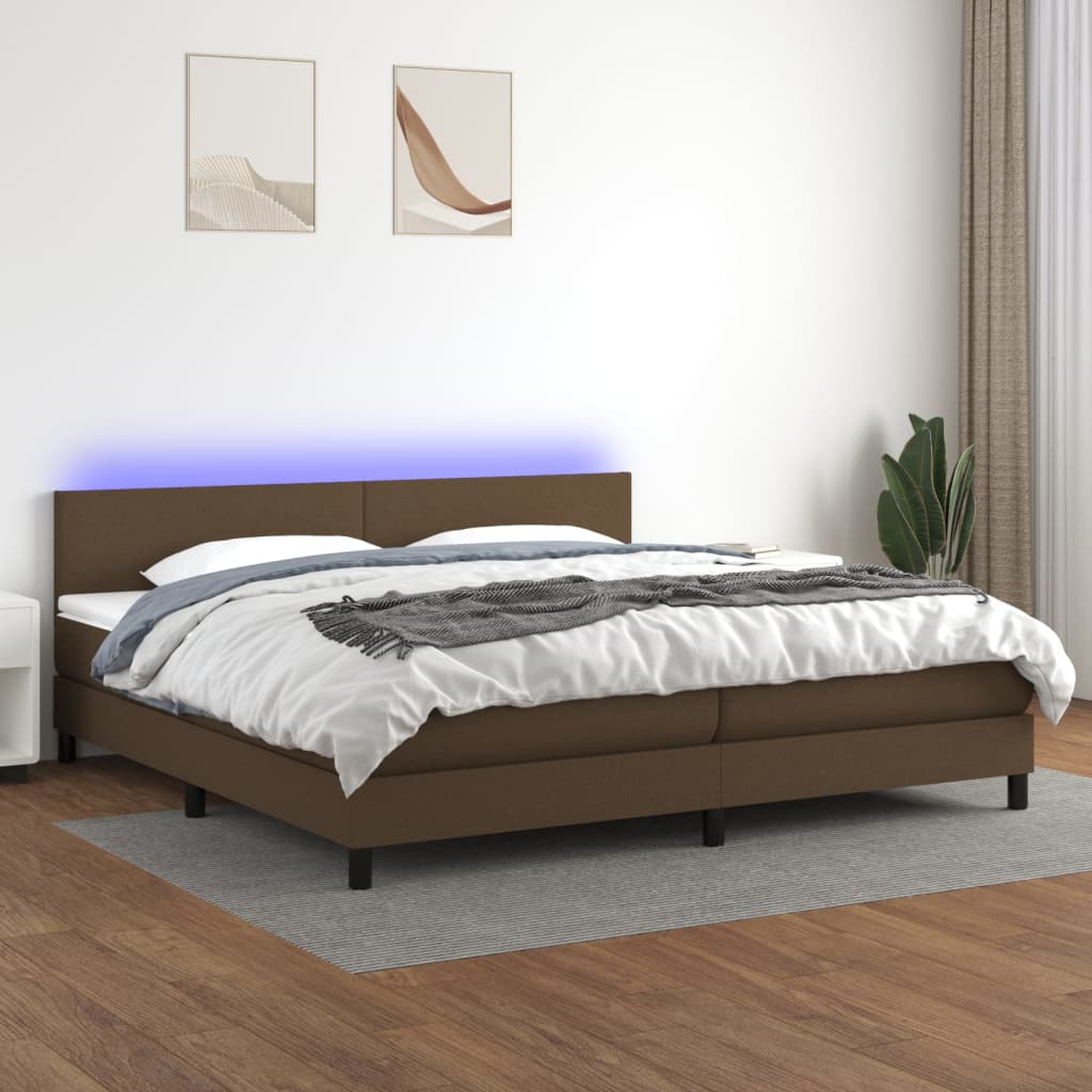 Box Spring Postel S Matrací A Led Textil Tmavě Hnědá