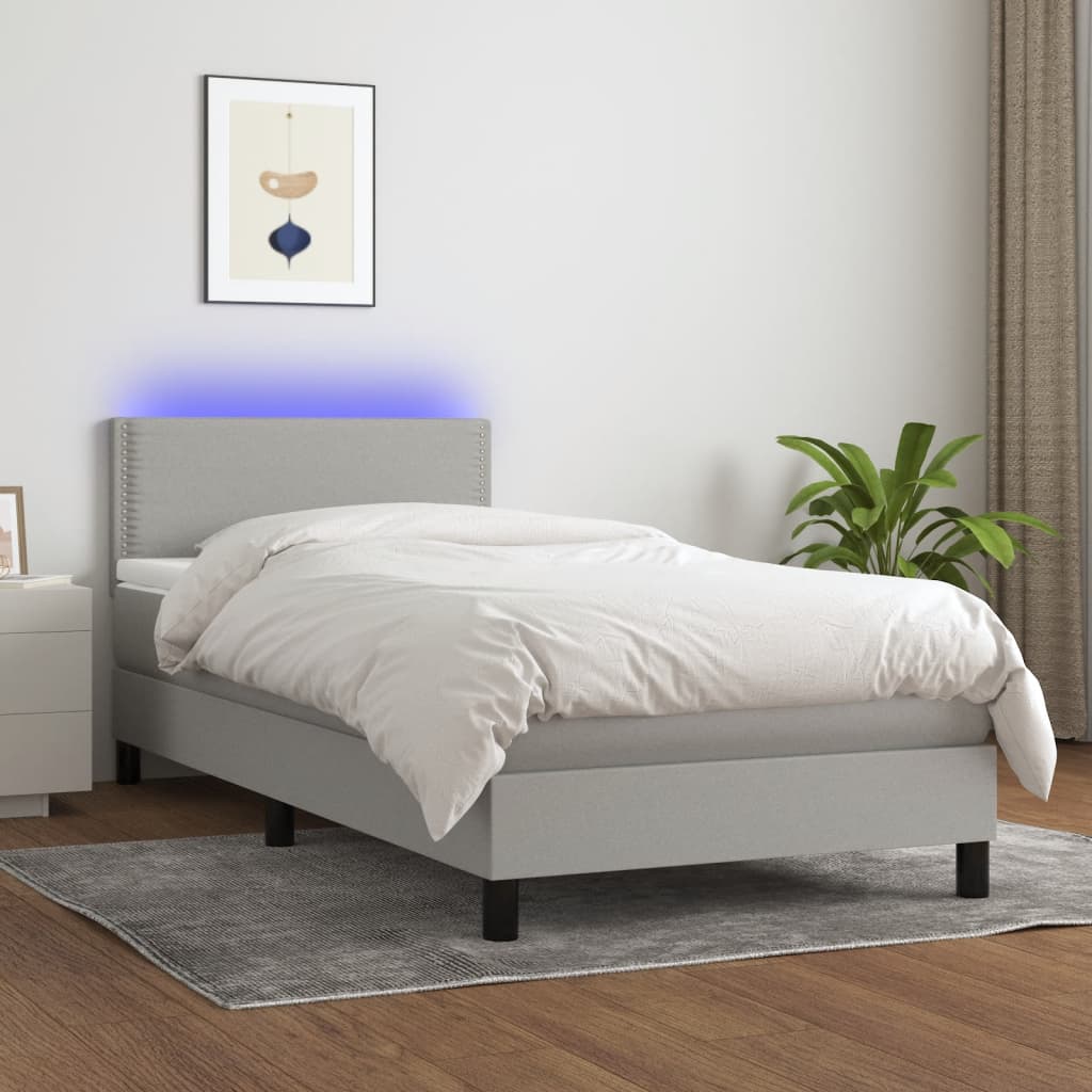 Box Spring Postel S Matrací A Led Textil Světle Šedá