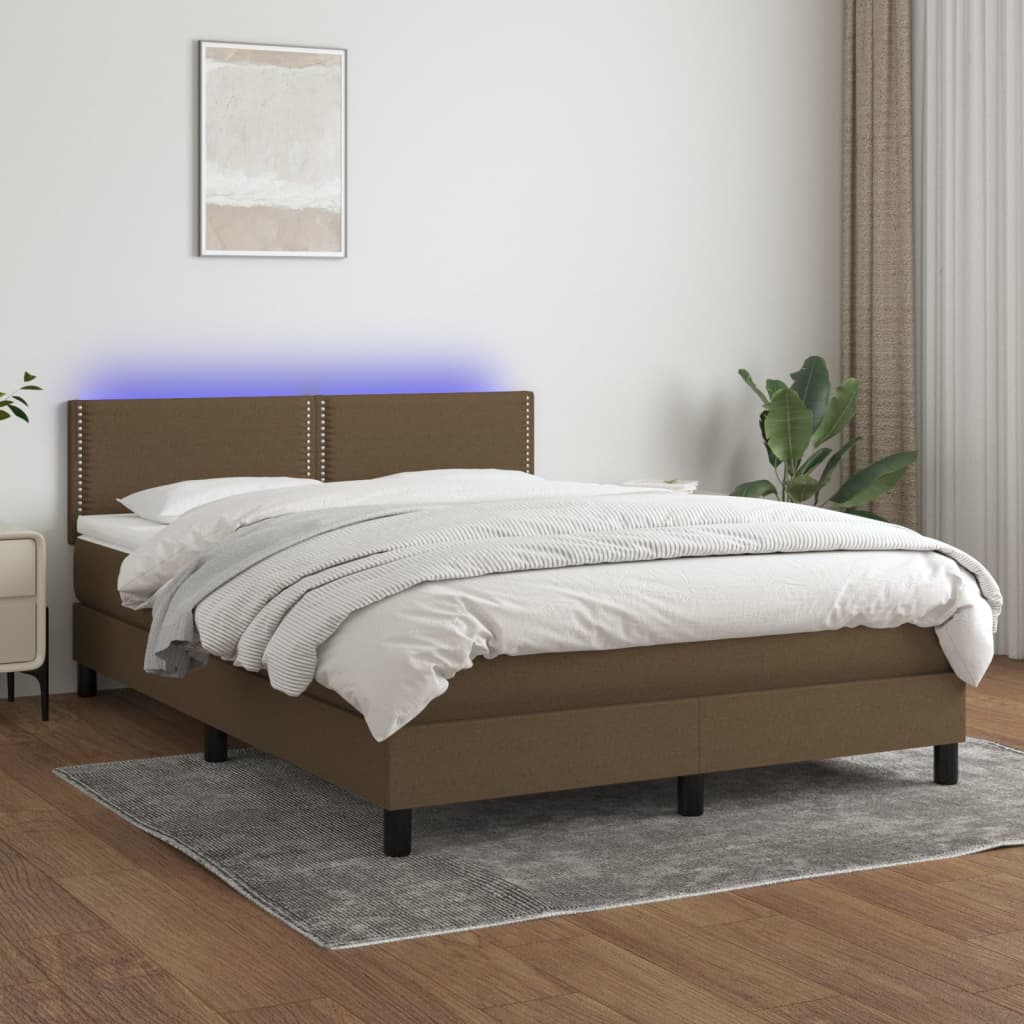 Box Spring Postel S Matrací A Led Textil Tmavě Hnědá