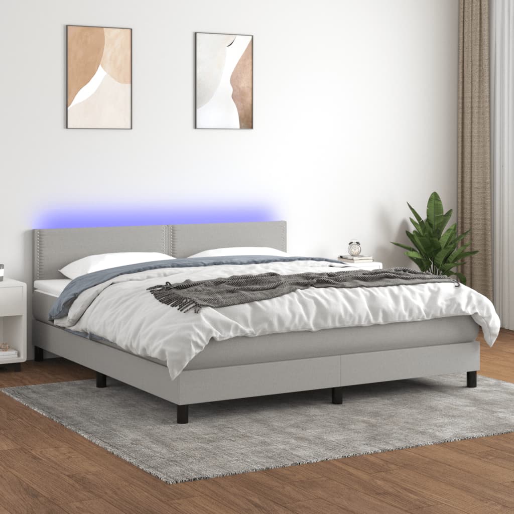 Box Spring Postel S Matrací A Led Textil Světle Šedá