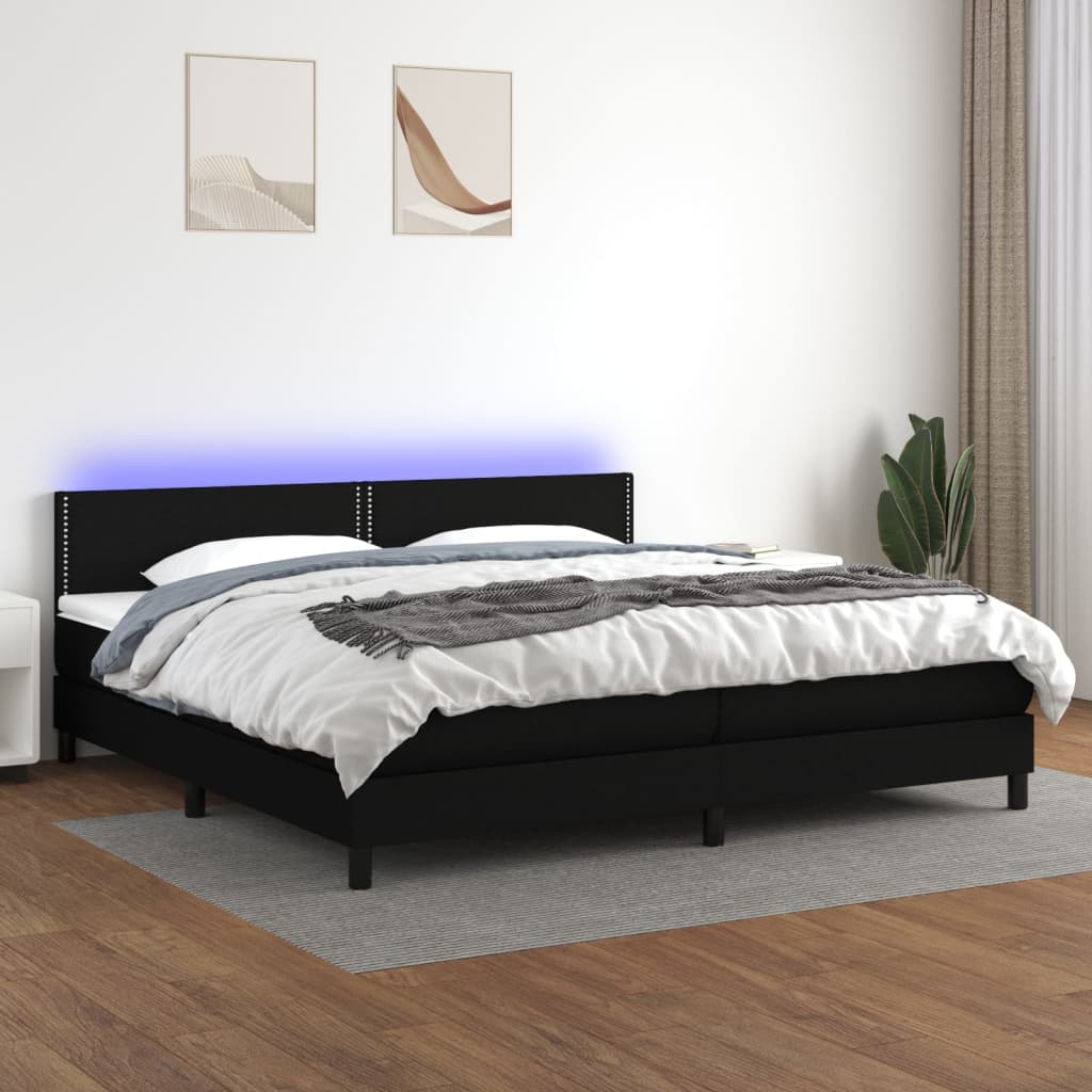 Box Spring Postel S Matrací A Led Černá Textil Černá