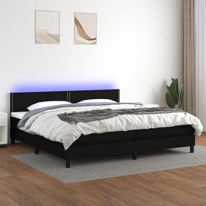 Box Spring Postel S Matrací A Led Černá Textil Černá
